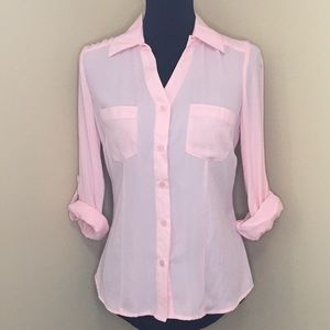 Candie's Button-down Long Sleeve Top Pink Small